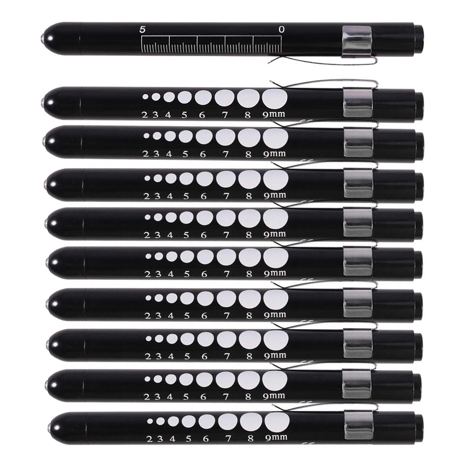 10 PCS Black Medical Pen Lights for Nurses Doctors, Reusable LED Medical Penlight Flashlight with Pupil Gauge and Ruler LED Pen