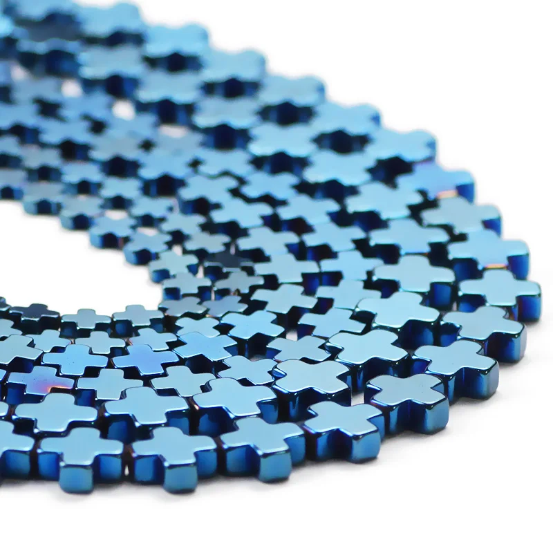 

6/8/10mm Natural Stone Blue Cross Hematite Spacer + Shape Loose Beads For Jewelry Making DIY Bracelet Necklace Accessories