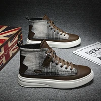 men vulcanized shoes new fashion canvas shoes plaid high top casual shoes for men lightweight comfortable men walking sneakers