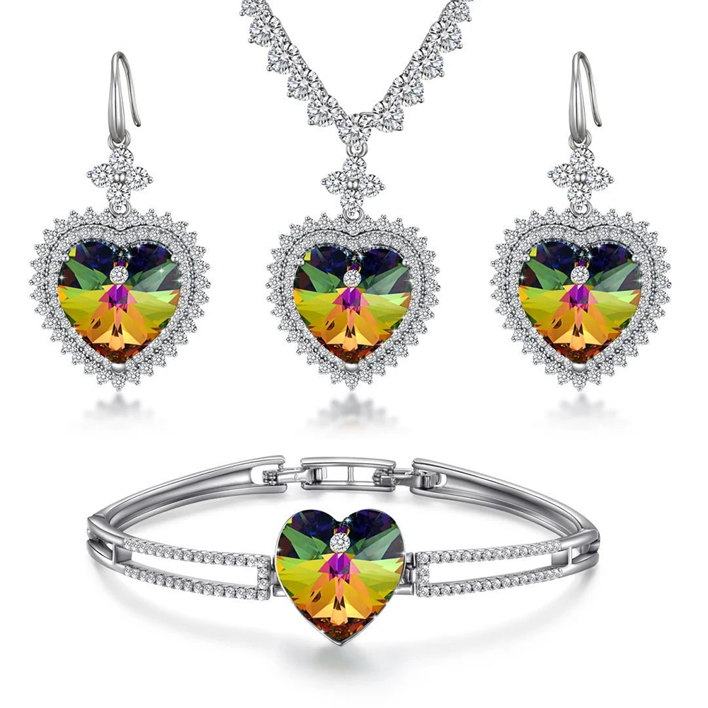 

FARLENA Wedding Jewelry Classic Love-heart Necklace Earrings and Bracelet set Austria Crystal&AAAA Zircon Bridal Jewelry sets