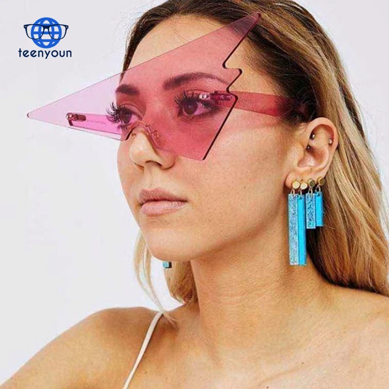 

TEENYOUN Triangular Frameless Sunglasses Prom Funny Selfie Designer For Female Shades Ladies Sun Glasses Oculos