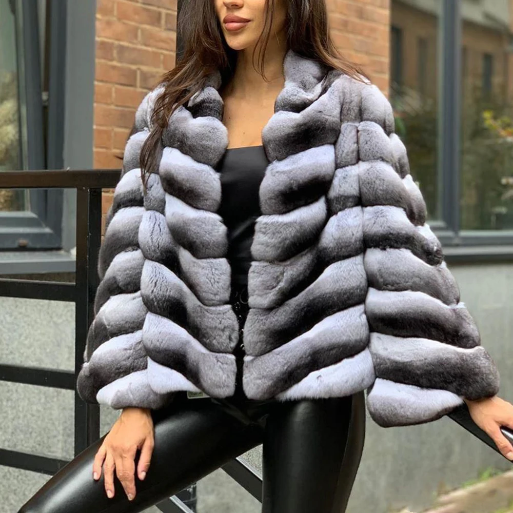 Luxury Women Genuine Rex Rabbit Fur Jacket Stand Collar 2022 New Winter Fashion Real Rex Rabbit Fur Coats Woman Outwear Natural