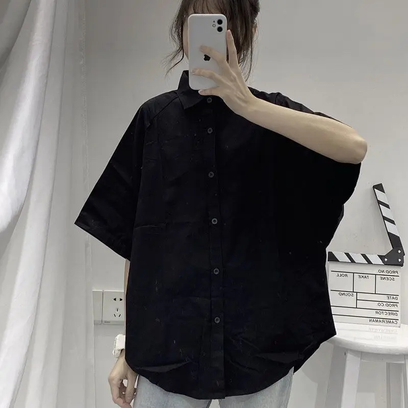 

Short Sleeve Shirts Women Plus Size 3XL Loose Simple Solid Button Up Outwear Summer Harajuku Retro Vintage Fashion Blouses New
