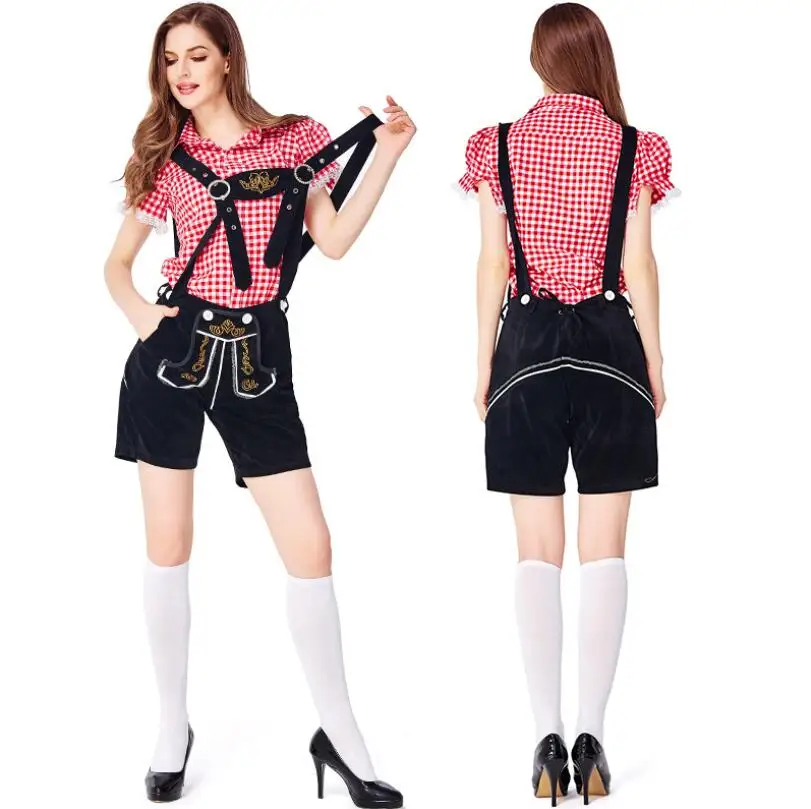 A3(Shirt Pants Hat ) Традиционный Женский Костюм Октоберфест с подтяжками шляпа костюмы набор Октоберфест баварское пиво девушка бар униформа - Цвет: A3(Shirt Pants Hat )