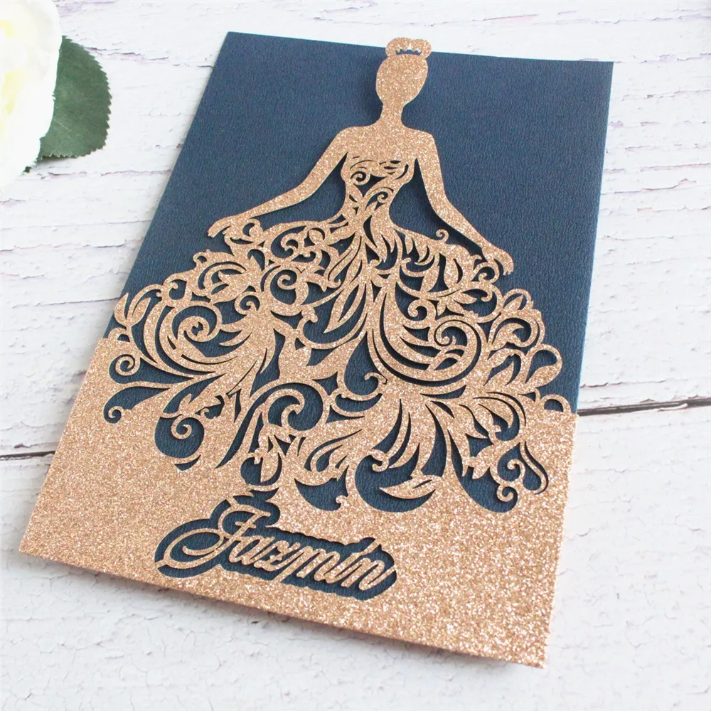 

Customized Names Glittery Invitation Card Pocket Anniversary Party Invites 50 Pieces Per Lot