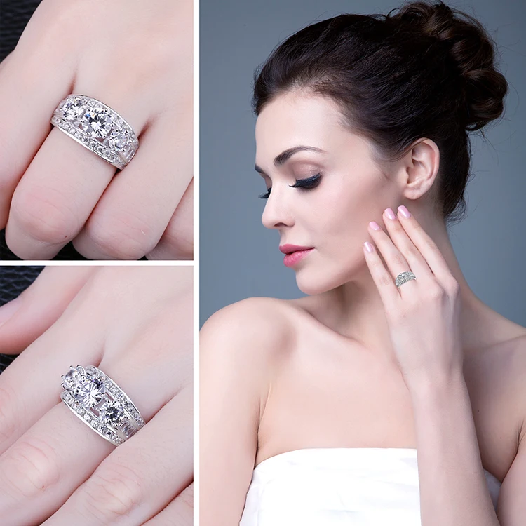 Jewelrypalace необыкновенной 2.9ct фианит 3 камень кольцо стерлингового серебра 925 женская свадебная обувь кольцо обещание Юбилей подарки
