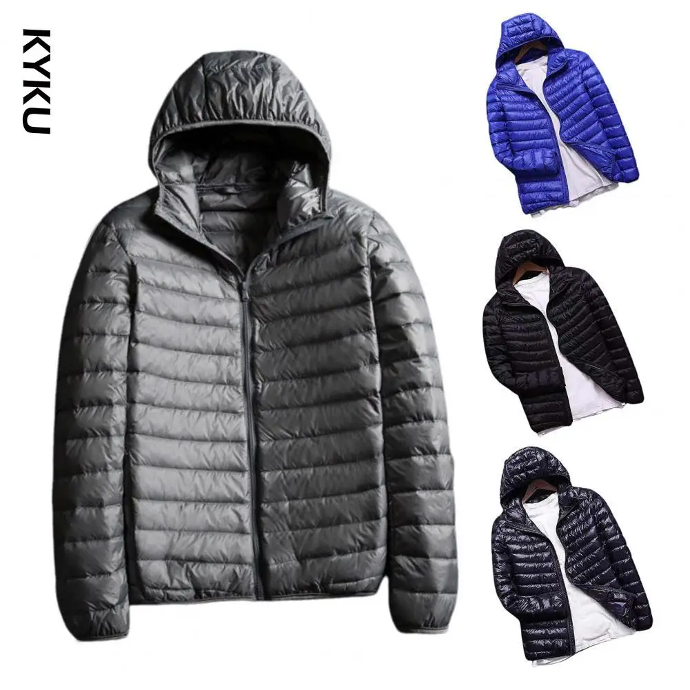 

Men Down Coat Solid Color Padded Hooded Zipper Cardigan Lightweight Winter/Autumn Men's Jacket for Daily Wear