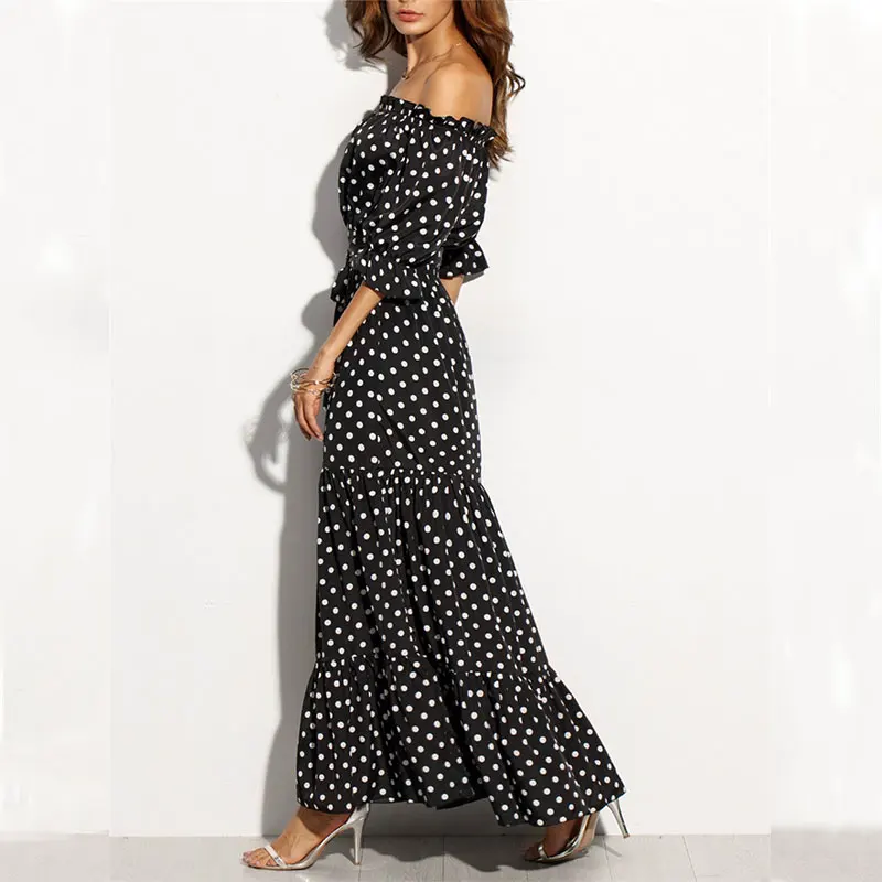 

Women Backless Polka Dot Sexy Bohemian Beach Dresses Summer Runway Long Maxi Dress Ladies Off Shoulder Spring Vestido