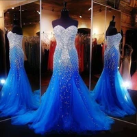 2020 prom dresses mermaid sweetheart evening dress wear royal blue crystal major beading tulle long party dress plus formal gown