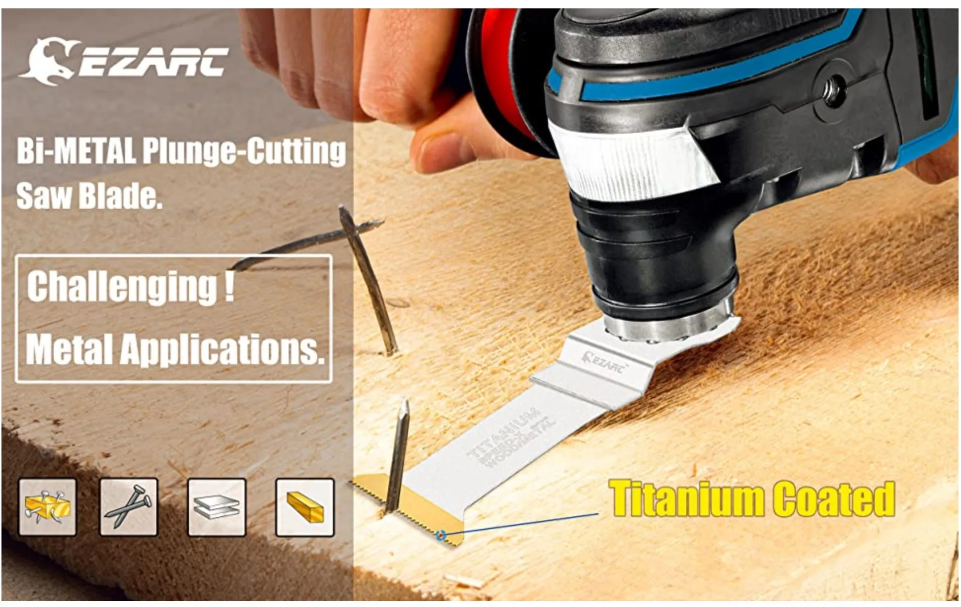 EZARC Titanium Oscillating Multitool Blades Power Cut Saw Blades for Wood, Metal and Hard Material, 3-Pack EZARC Titanium Oscillating Multitool Blades Power Cut Saw Blades for Wood, Metal and Hard Material, 3-Pack