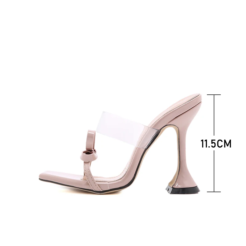 

New 2021 Square Toe Shoes Ladies Slippers Clear PVC Bow-Knot Fashion Party High Heels Solid Non-Slip Comfortable PU Leather