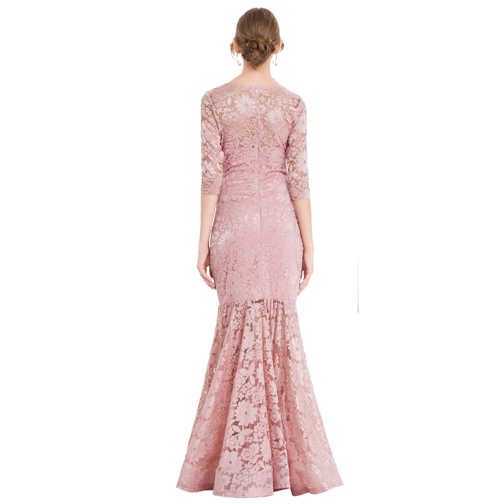 Angel-Fashion, женские прозрачные кружевные вечерние платья с 3/4 рукавами, Вечерние Платья с цветочным рисунком, платье русалки, светильник, розовый, 416