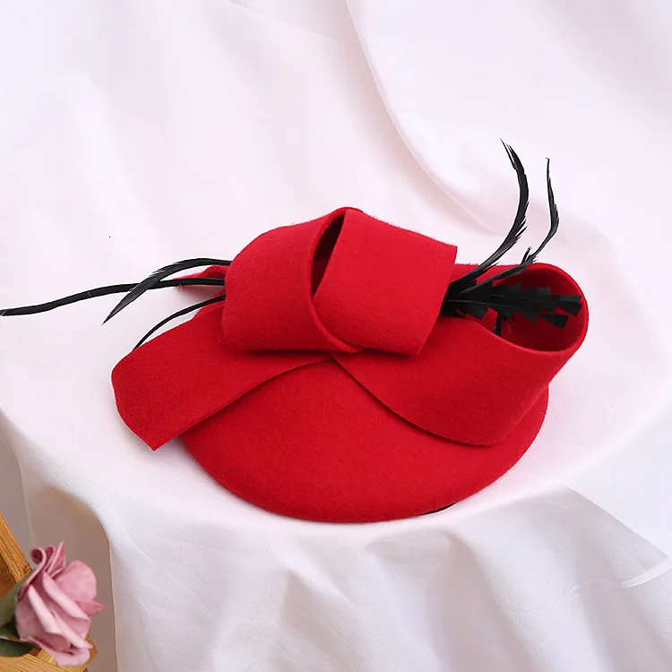 Шляпка женская кружевная с перьями 100% австралийская шерсть фетровая шляпка для