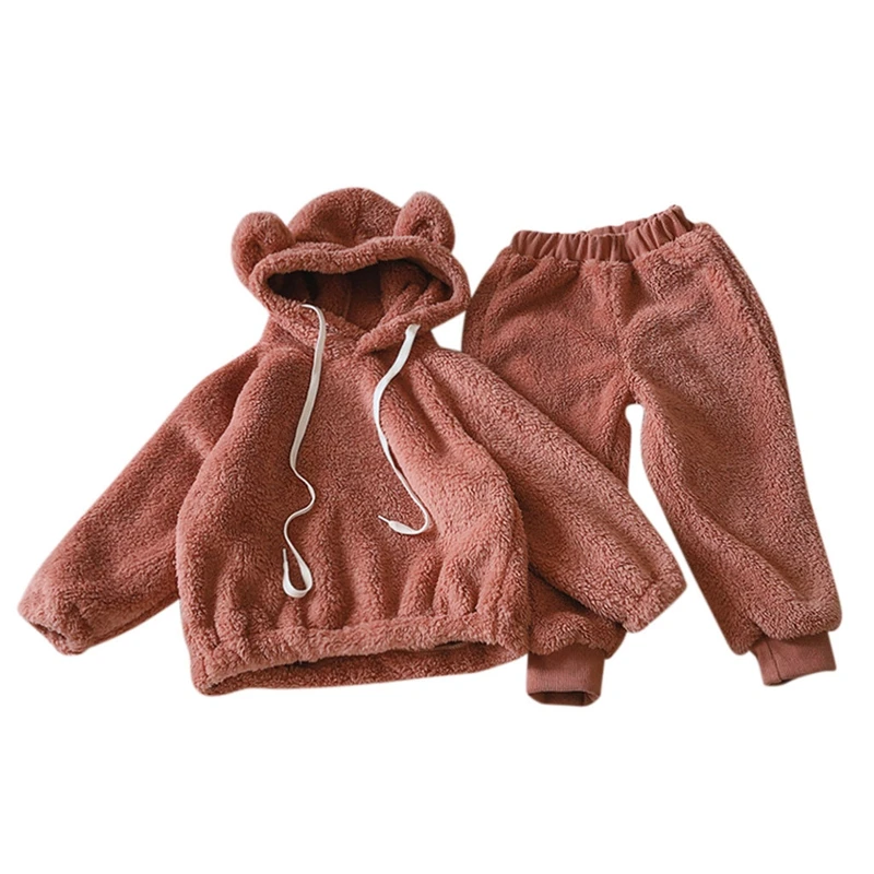 От 1 до 6 лет детская теплая фланелевая толстовка с капюшоном для малышей штаны