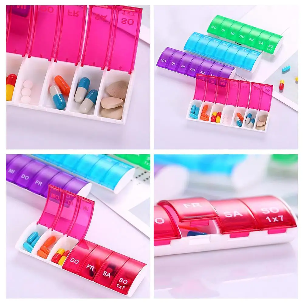 

1PC 7 Days Weekly Tablet Pill Medicine Box Holder Storage Pill Splitters Colors 4 Container Organizer Case Box U9D0