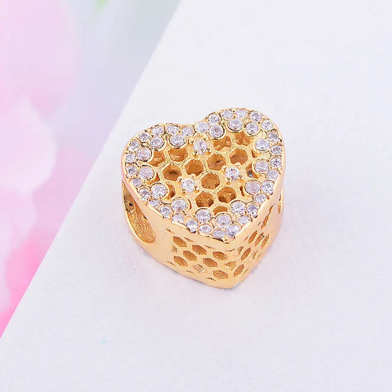 925 пробы Серебряное сердце животное мед пчела улей циркониевые бусины подходят