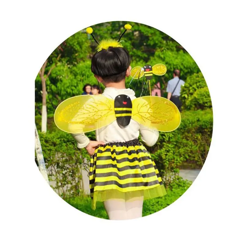 4pcsset girls role play ladybird bee costumes fairy glitter cute wing with striped tutu skirt wand headband party cosplay free global shipping