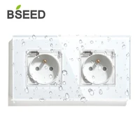 bseed france poland standard waterproof double socket wall plug 6a 110v 250v white black gloden crystal glass panel wall socket
