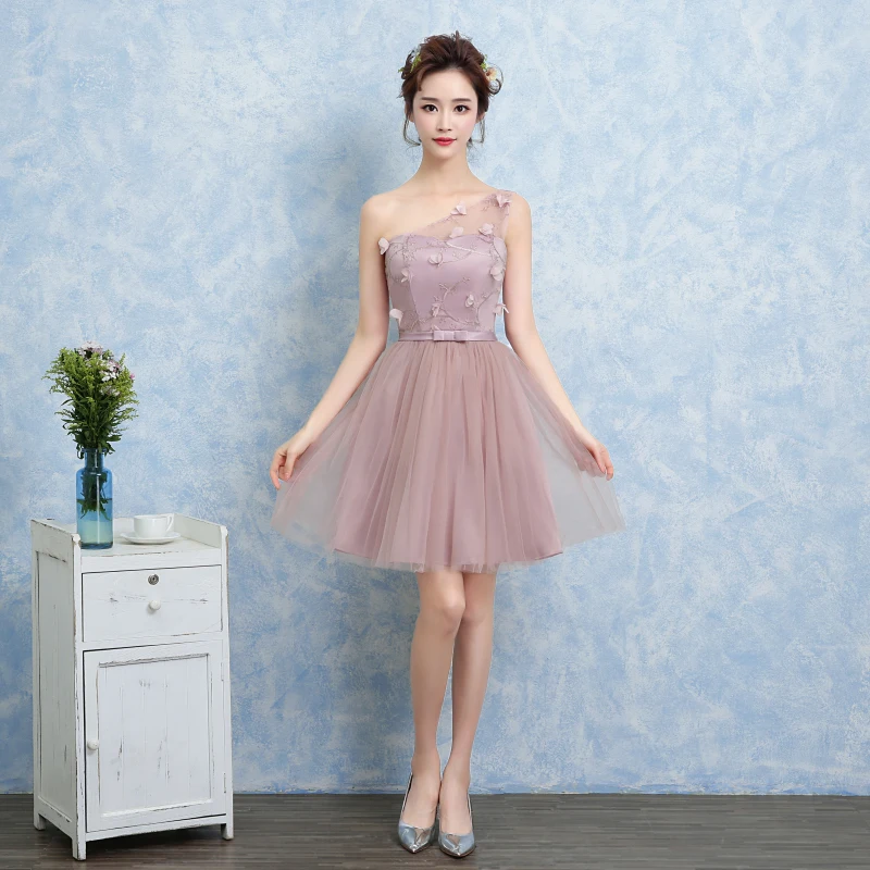 one shoulder Вечерние Платья с цветочным узором для девочек-подростков, короткие платья подружек невесты для крупных девочек 14, 15, 16, 17 лет - Цвет: one shoulder