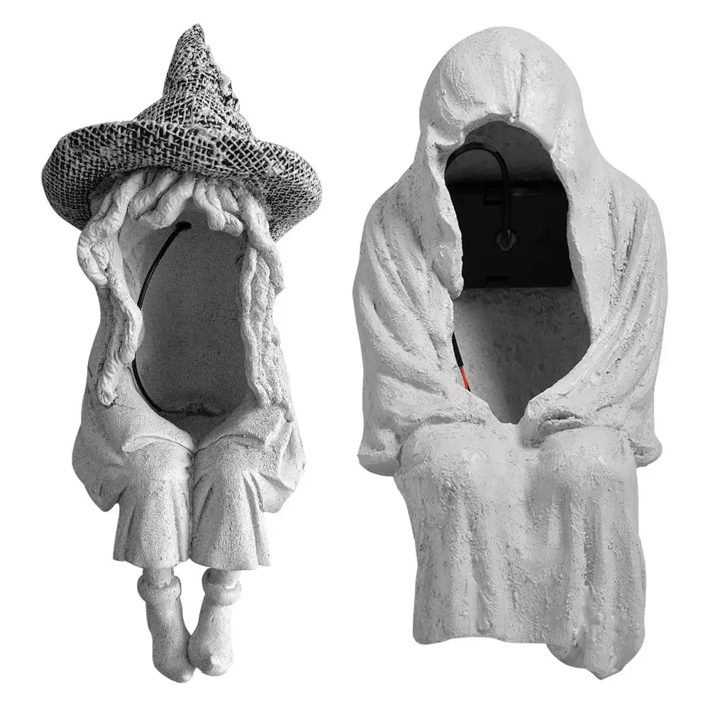 

Witch Ghoul Sitting Solar Light Resin Garden Lamp Garden Statues For Home Outdoor Garden Halloween Parties Decoration