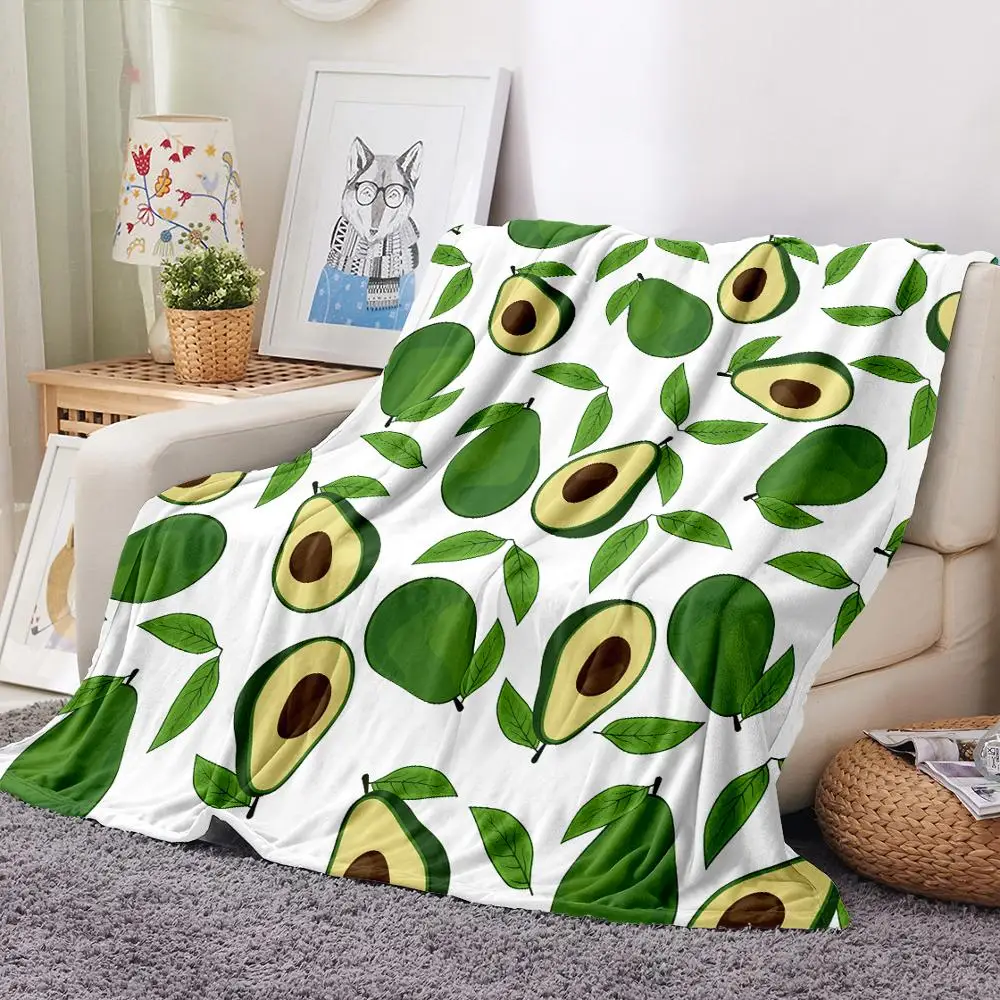 

3D Print Avocado Flannel Blanket Green Fruit Fluffy Blanket Nap Office Home Textile Blanket For Sofa Soft Warm Sherpa Blanket
