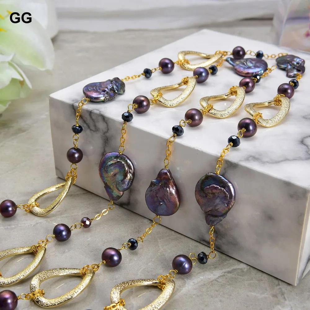 

GG Jewelry 46" Keshi Black Pearl Crystal Chain Necklace