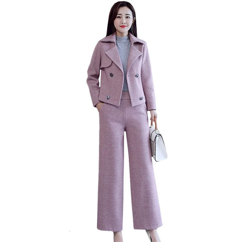 Модный новый комплект из двух предметов женский шерстяной Осеннее двубортное