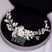 silver color hair combs bride tiaras pearl flower hairpins for women handmade headpiece wedding bridal hair accessories jewelry