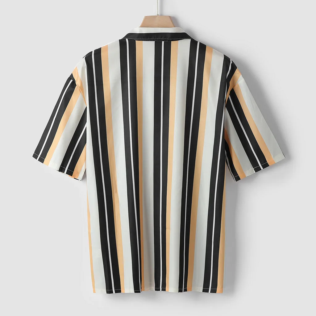 Мужские рубашки мужские в полоску с коротким рукавом летние уличные на пуговицах