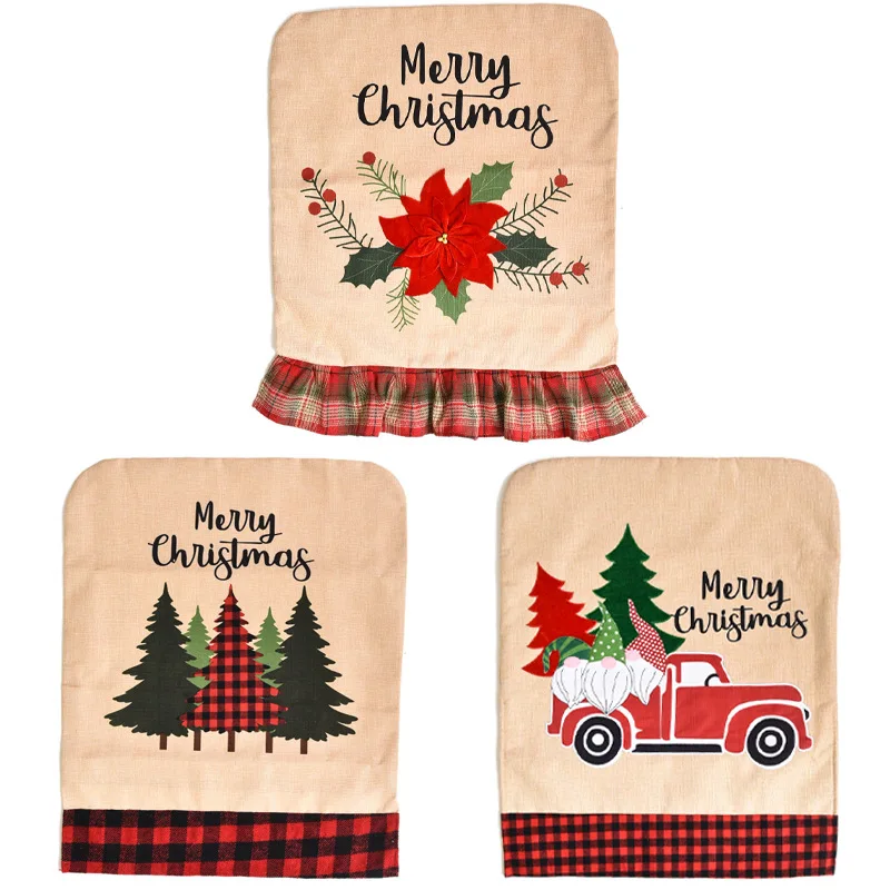 

2022 Happy New Year Christmas Creative Cartoon Machine Embroidered Linen Christmas Flower Car Chair Cover