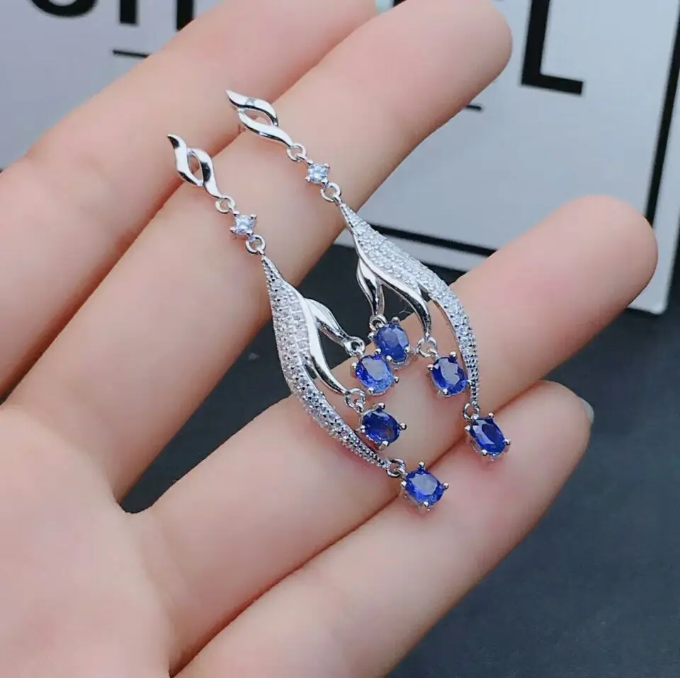 Роскошные серьги-подвески MeiBaPJ из Шри-Ланки с сапфиром и драгоценными камнями