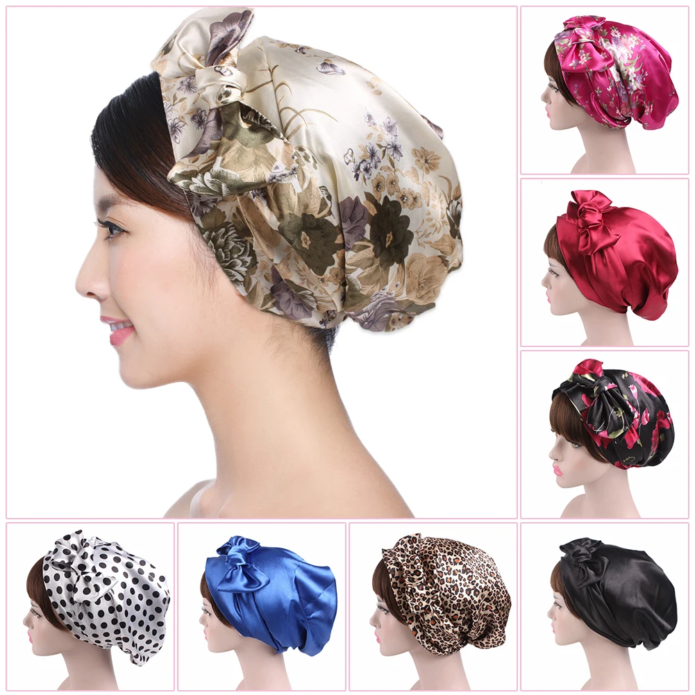 

Silk Night Sleep Cap Hair Bonnet Hat Head Cover Satin Turban Wrap Headscarf