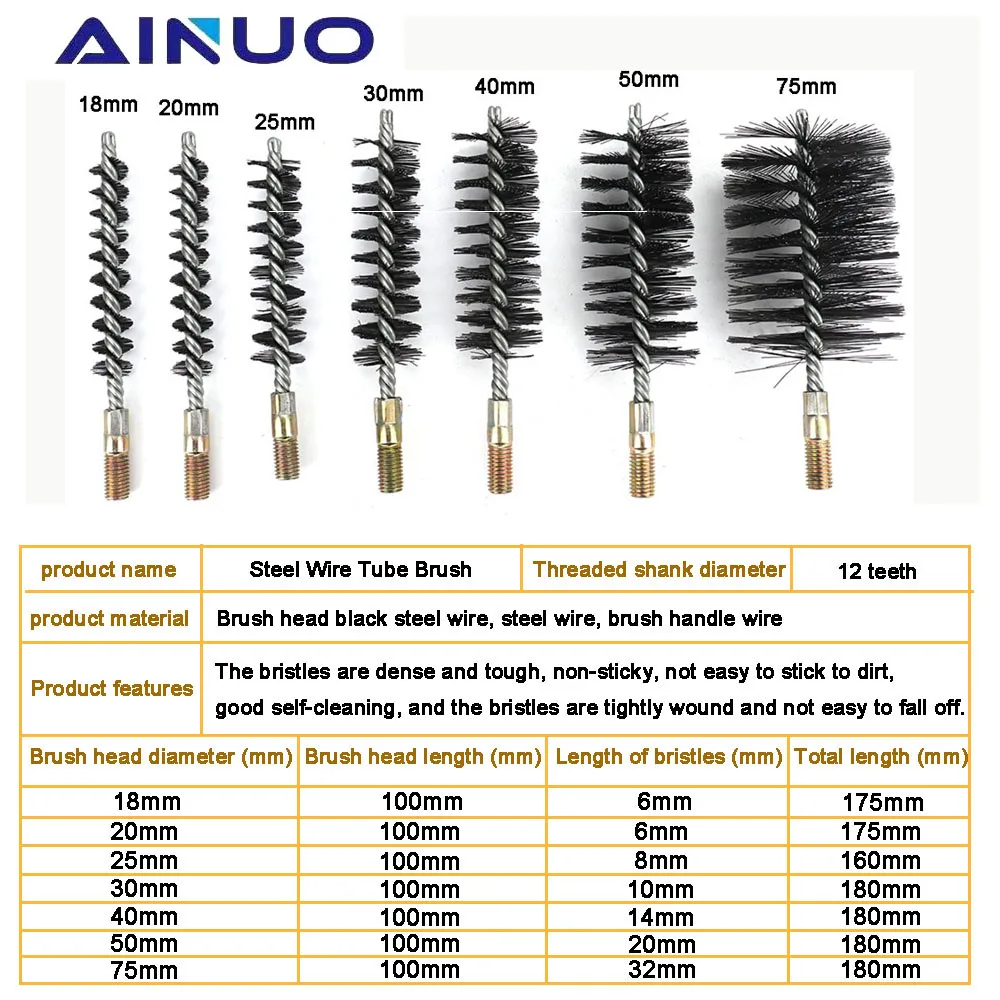 Проволочная щетка из нержавеющей стали с металлической ручкой 18/22/25/32/40/50/65/75 мм |