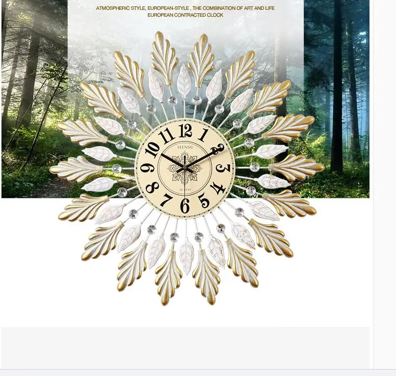 

American creative wall clock living room bedroom silent wrought iron fashion clock wall decoration light luxury art wall clock