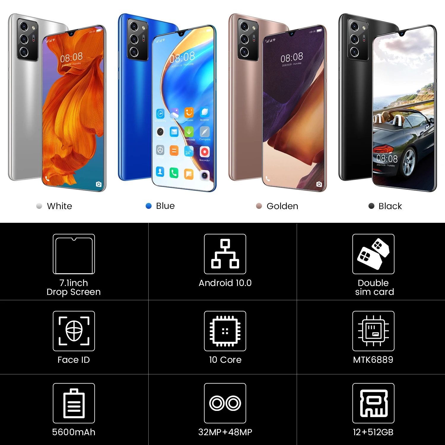 

Global Version Note 60 Pro 7.1 Inch 12GB RAM 512GB ROM 32+48MP Andriod Smartphones 10 Core MTK6889 Dual SIM 4G LTE 5G Cell Phone