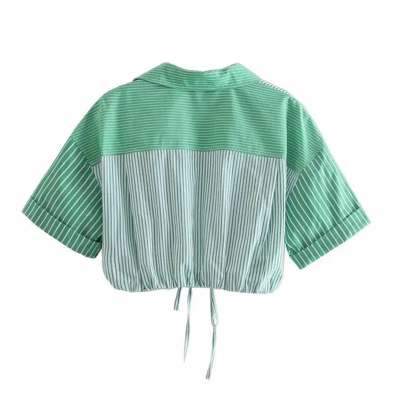 

ZA 2021 Summer Women Short Sleeve Shirt V-Neck Casual Thin Striped Printed Tops Ladies Chic Fashion Short Tops Ropa