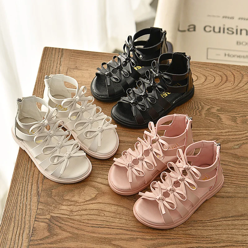 

Summer Girls Sandals Cute Bowtie Girls Shoes Princess Flat Sneakers Children Baby Girl Shoes Rome Sandals Size 21-36 SM058