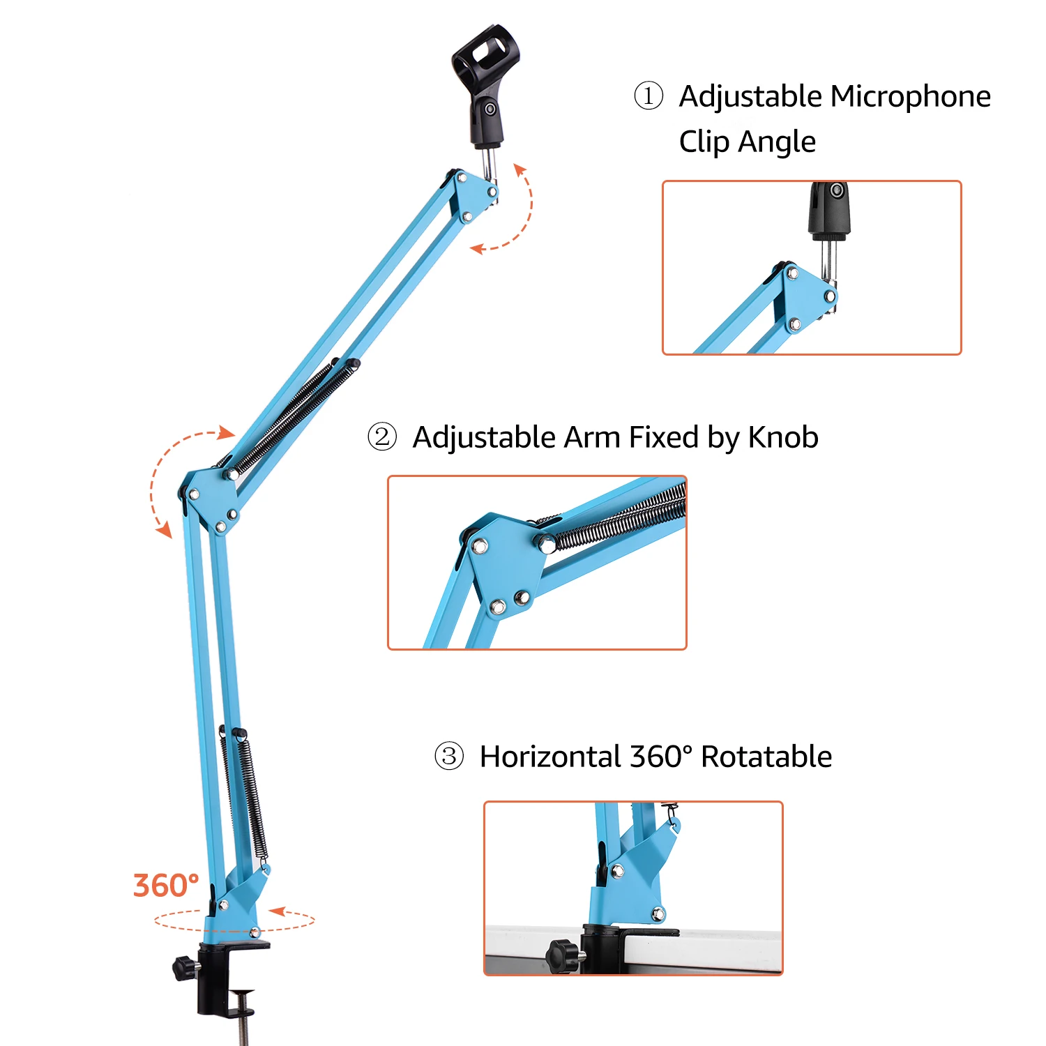 

Microphone Stand Holder Table Lazy Bracket with Extendable Arm Microphone Clip Accessories