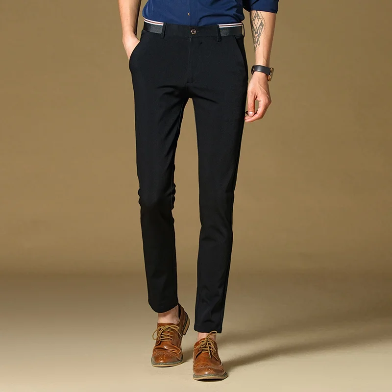 Брюки мужские Стрейчевые черные деловые повседневные штаны для молодых мужчин
