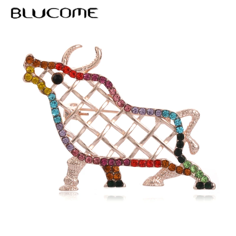 

Blucome New Design Gold Animal Cow Brooch Zircon Jewelry Party Wedding Costume Dress Suit Girl Scarf Hat Backpack Pins
