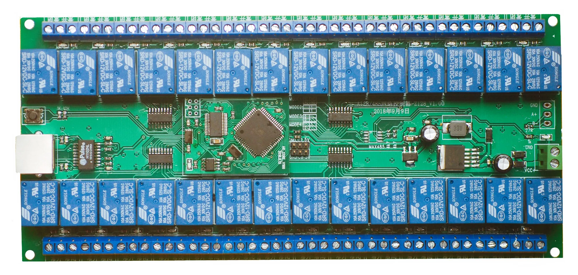 28 канальный проводной Ethernet сетевой релейный контроллер RJ45 10A выходы http udp для