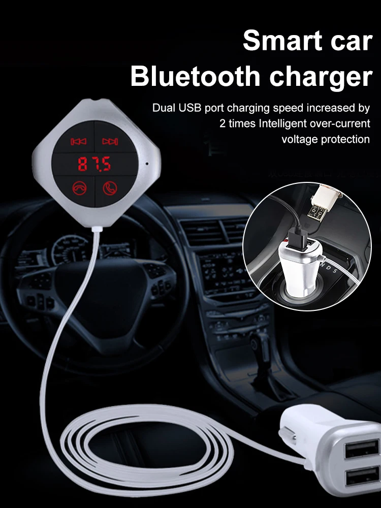 

In Stock Bluetooth Car Kit Wireless FM Transmitter Audio Receiver Handsfree Talking with 2.5A Dual USB Supports AUX TF Reader