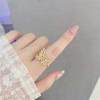 vintage crystal butterfly rings for women boho gold butterfly open adjustable couple finger ring trend jewelry party gifts 2021