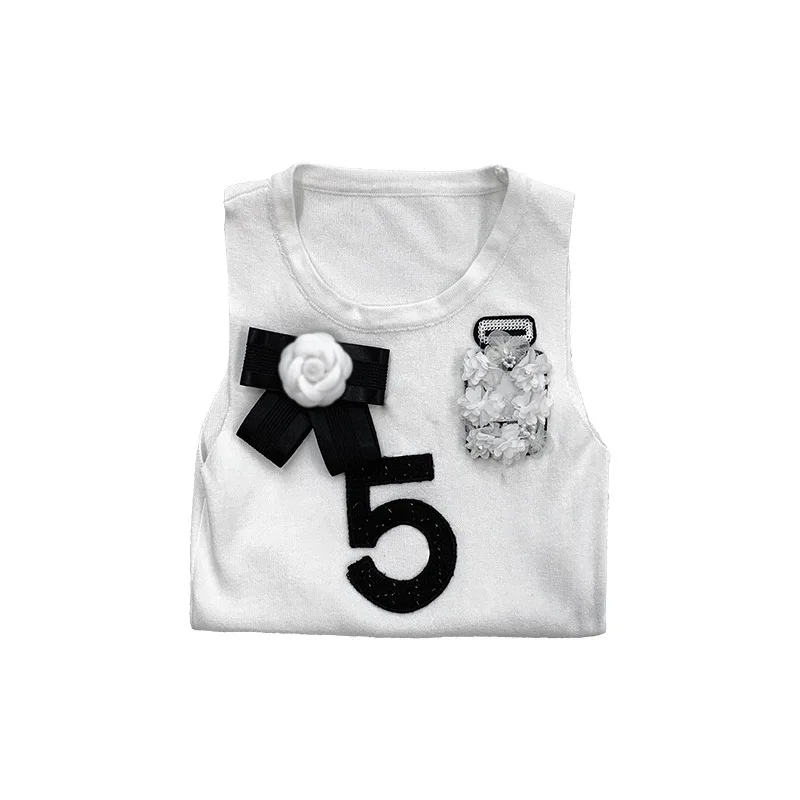 

Girls short vest 2021 summer new flower bottom with casual top t shirt