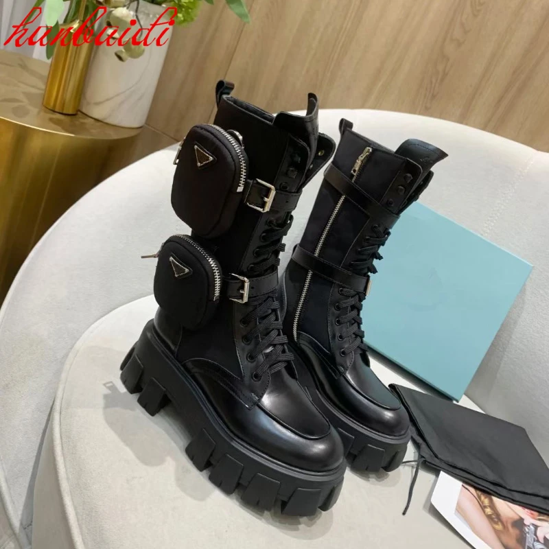 

Platform Wedge Heel Shoes Women Motorcycle Boots Genuine Leather High Boots Zipper Shoes British Style Punk Boats De Mujer