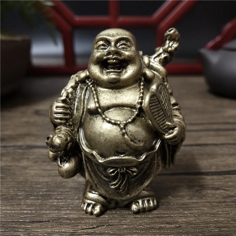 

Bronze Laughing Buddha Statue Resin Feng Shui Home Decoration Maitreya Buddha Sculpture Figurines Statues Ornaments Lucky Gifts