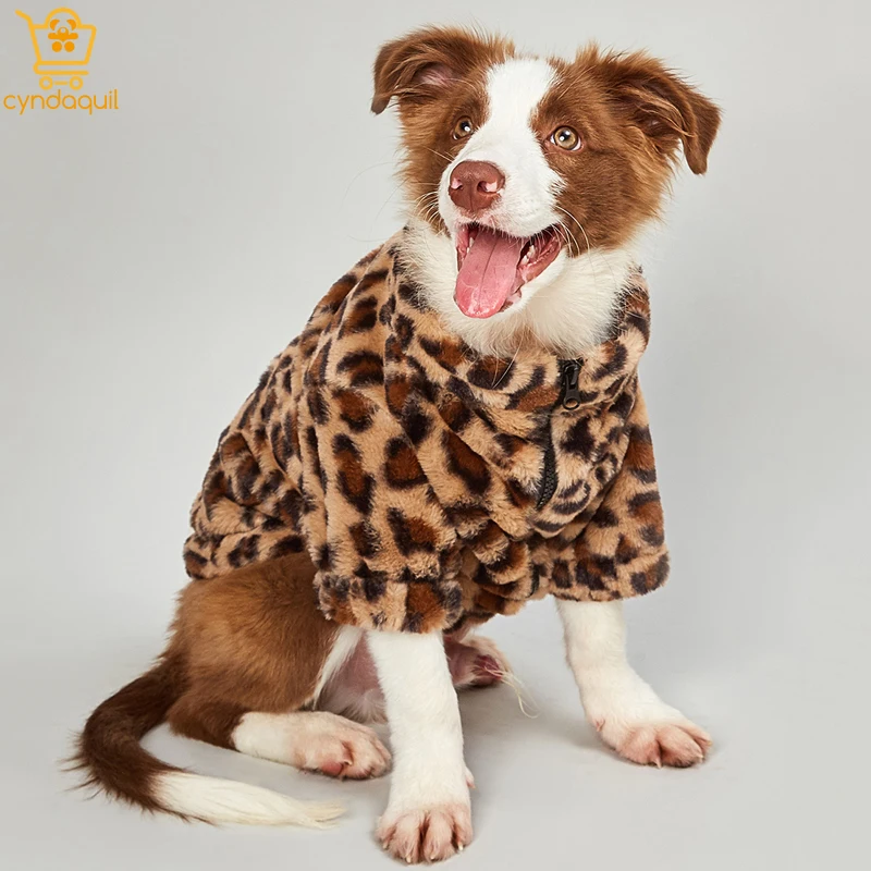 

Winter Warm Pet Plush Leopard Dog Clothes Medium Dog Raincoat Waterproof Denim Jackets for Chihuahua Articles for Dogs Down Coat