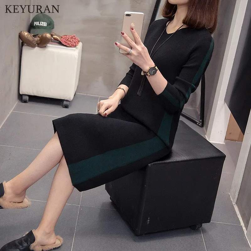 Элегантное женское платье-свитер размера плюс vestidos макси цветной блок 2020 зимнее