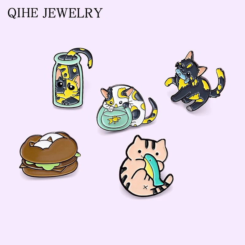 Cat Club Enamel Pins Fish Tank Sleeping Playing Glass Bottle Cute Kitten Animal Brooch Cartoon Badge Pin Buckle Gift For Friends | Украшения