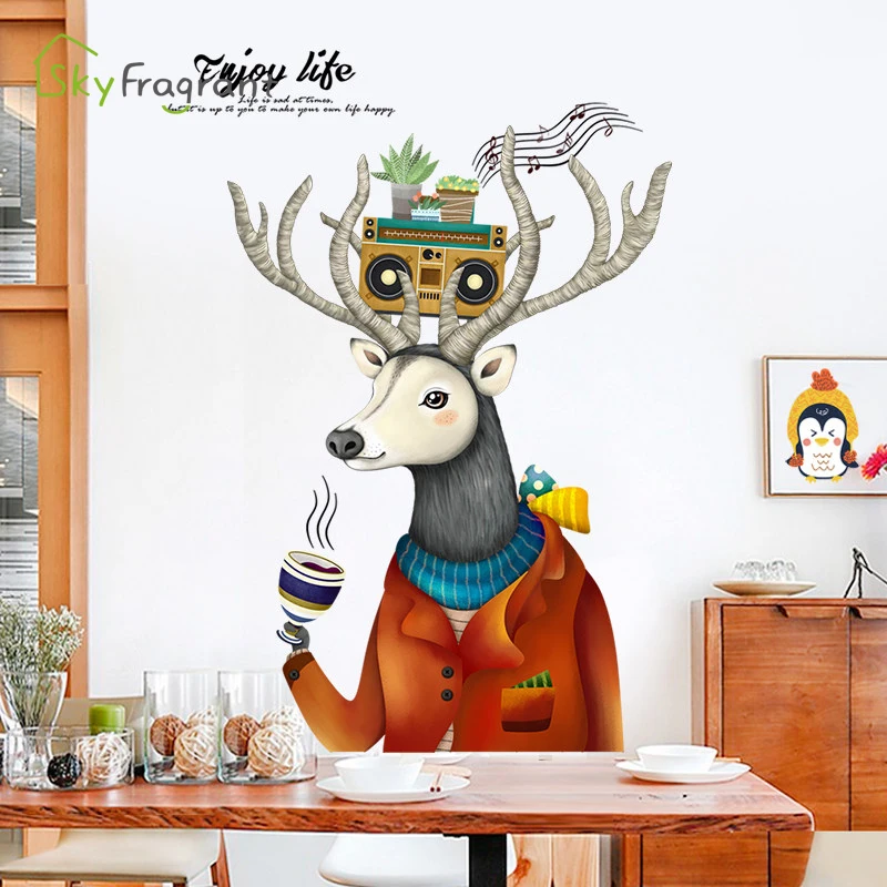 

Creative enjoy life elk wall stickers living room decoration sofa background wall decor bedroom self-adhesive sticker home decor
